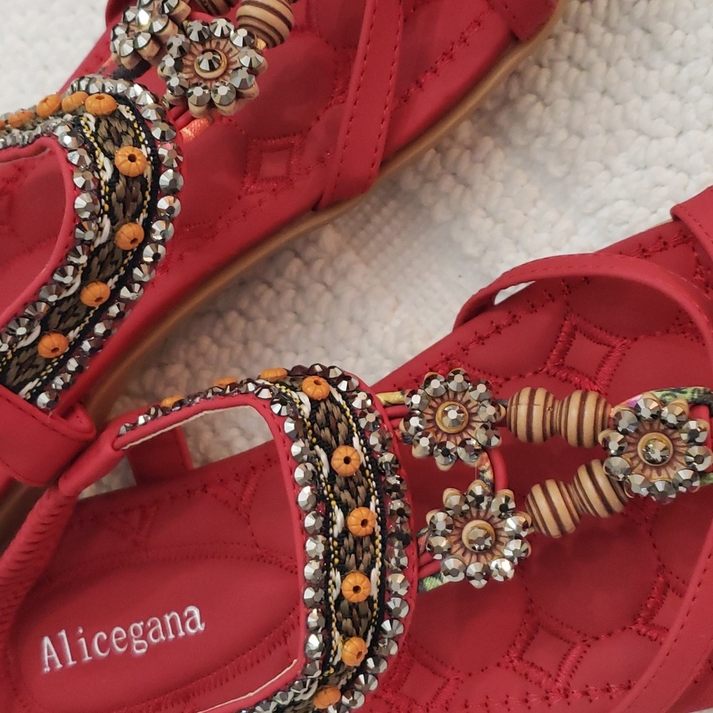 ALICEGANA BOHEMIAN SANDALS W/ ELASTIC ANKLE STRAPS - Picture 3 of 16
